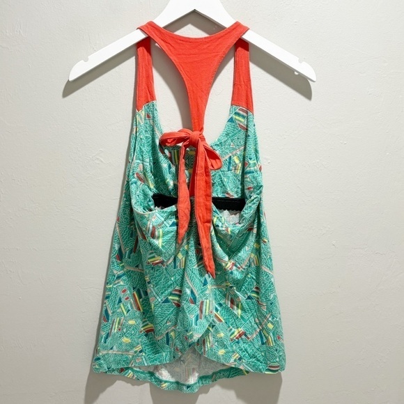 Patagonia Tops - PATAGONIA Women’s Turquoise Geometric Print KAMALA Tie Tank Built In Bra Size S